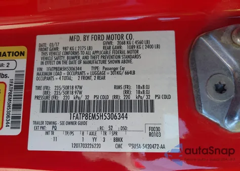 2017 Ford Mustang V6 z USA, uszkodzony, nr VIN 1FATP8EM5H5306344